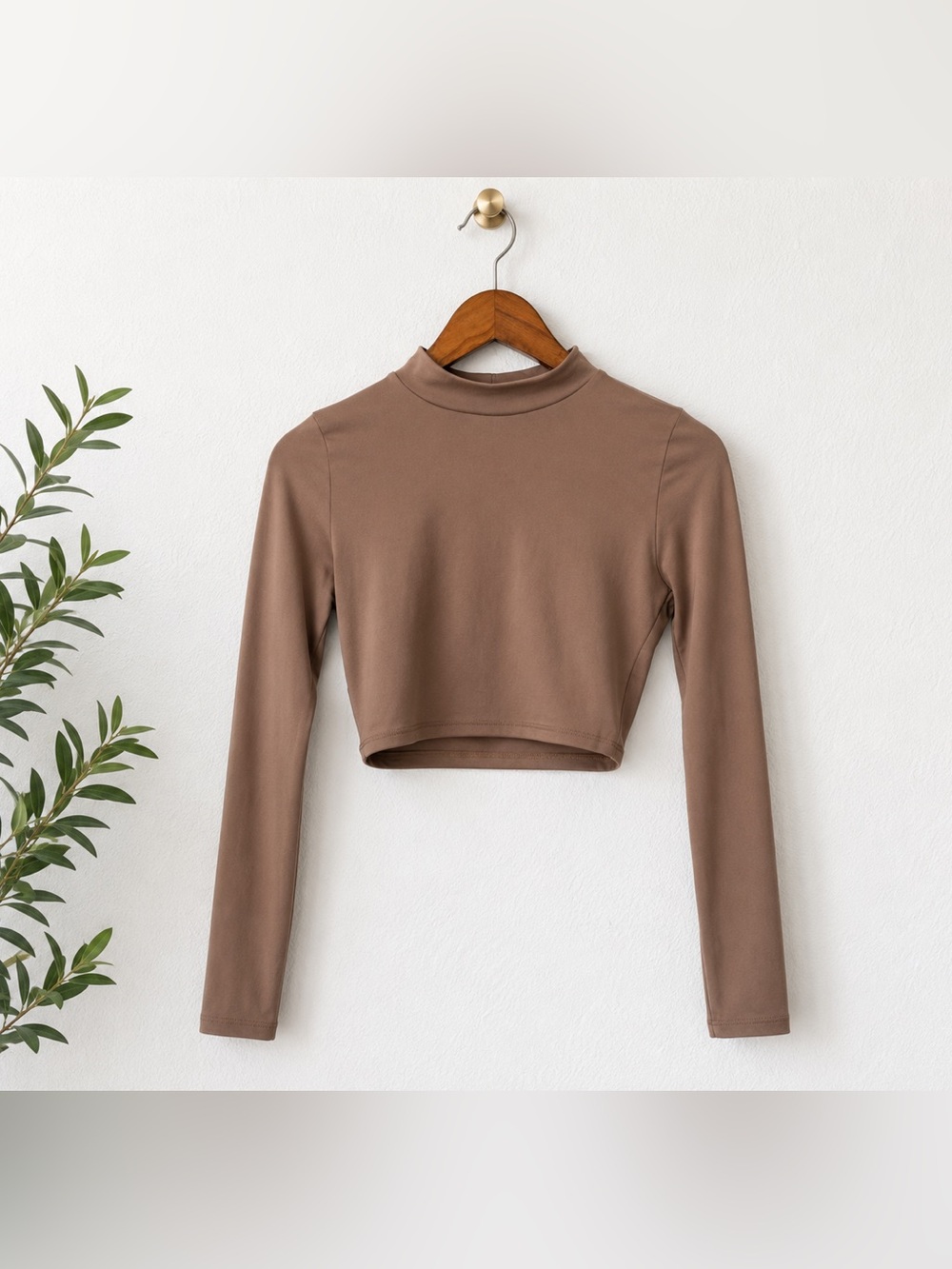 Fashion Nova Tan Long Sleeve Cropped Top